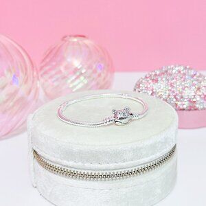 925 Sterling Silver Hello Kitty Teddy Bear Bracelet, Cute Animal Jewelry, 7.1 In